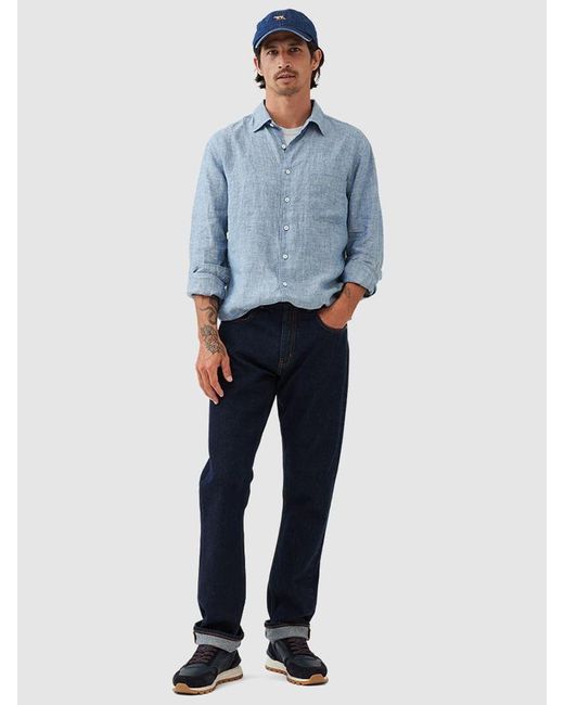 Rodd & Gunn Blue Chaffeys Linen Blend Slim Fit Long Sleeve Shirt for men