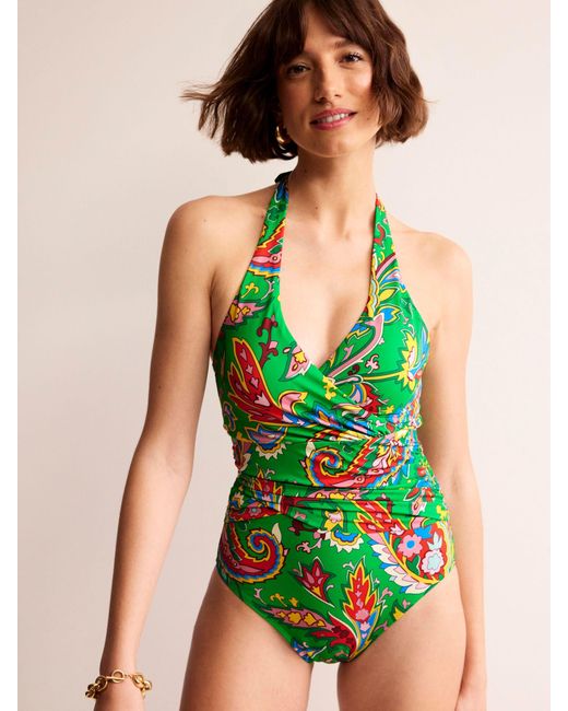 Boden Green Levanzo Ruched Halter Swimsuit