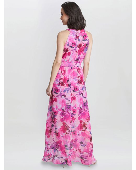 Gina Bacconi Pink Hermione Floral Print Maxi Dress