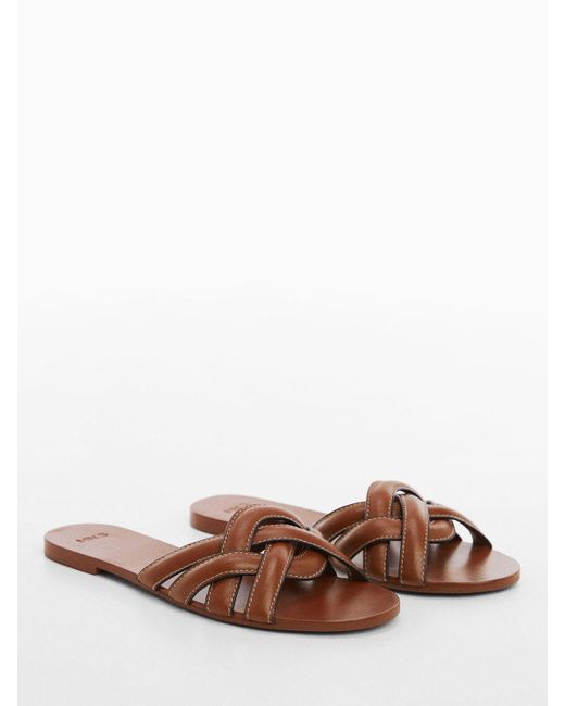Mango Brown Doblet Cross Strap Leather Slider Sandals