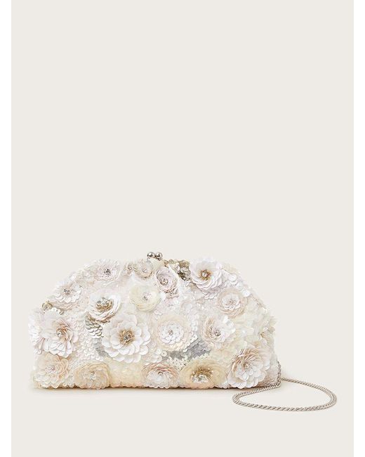 Monsoon Natural Sequin And Bead Flower Clutch Bag