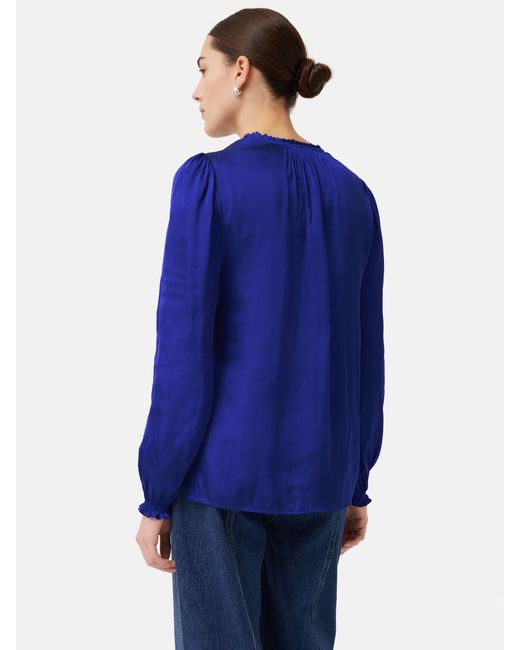 Jigsaw Blue Recycled Satin Frill Detail Top