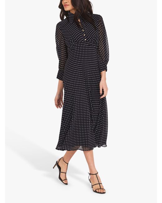 Finery London Black Martha Dot Spot Midi Dress