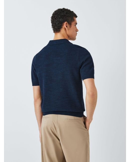 John Lewis Blue Short Sleeve Cotton Textured Knit Polo for men