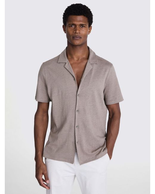 Moss Bros White Linen Blend Knitted Cuban Collar Shirt for men