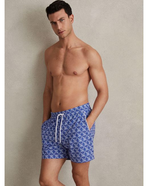 Reiss Blue Fraser Abstract Print Swim Shorts for men