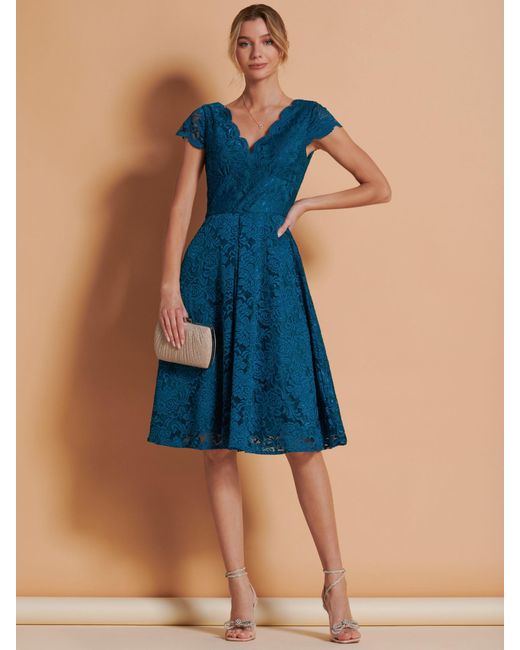 Jolie Moi Blue 1950s Lace Knee Length Dress