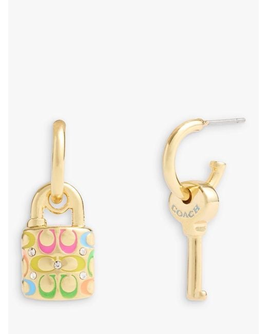 COACH Metallic Lock And Key Huggie Hoop Earrings