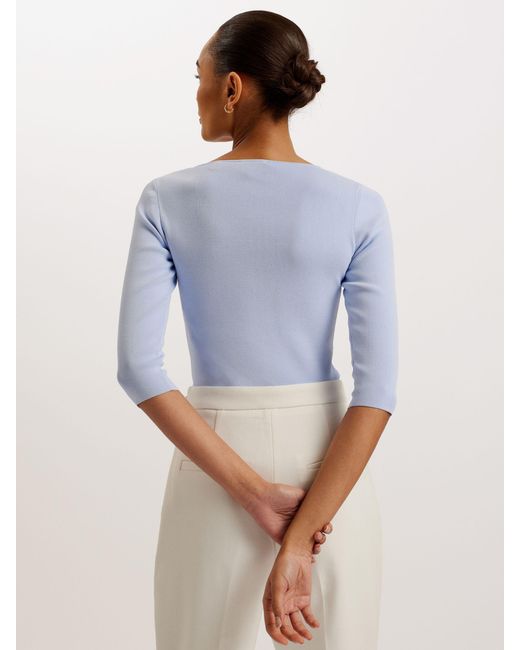 Ted Baker Blue Vallryy Square Neck Fitted Knit Top