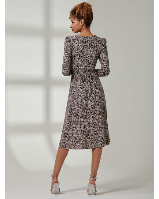 Jolie Moi Gray Rafella Leopard Print Midi Dress