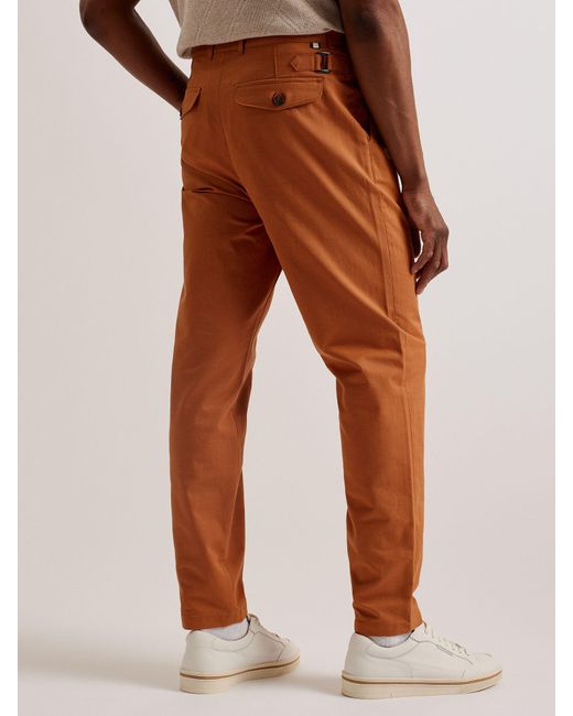 Ted Baker Orange Holmer Single Pleat Tapered Fit Trousers for men