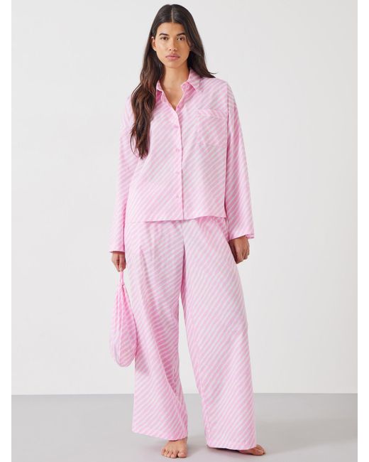 Hush Pink Kirby Diagonal Stripe Wide Leg Cotton Pyjamas
