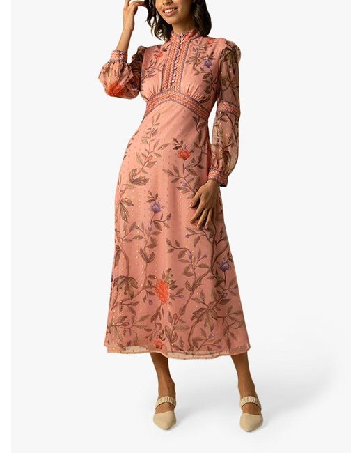 Raishma Pink Elizabeth Floral Midi Dress
