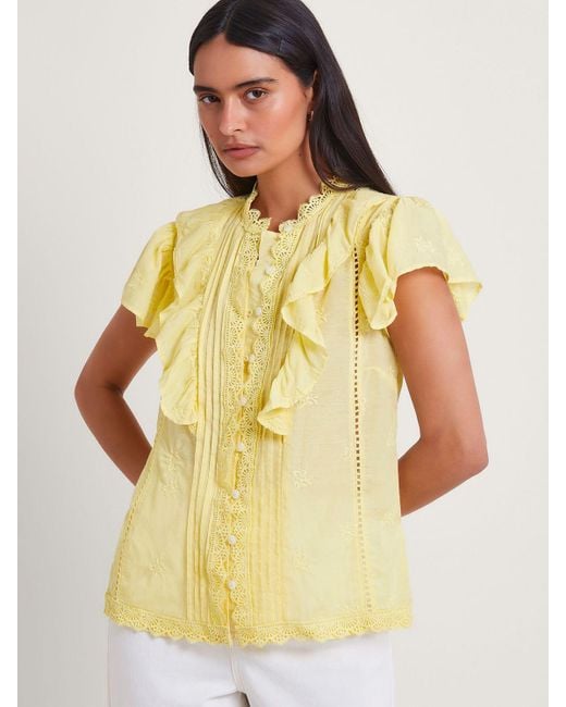 Monsoon Rue Embroidered Ruffle Blouse Yellow