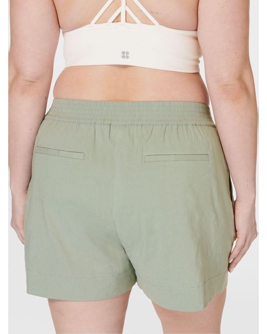 Sweaty Betty Green Summer Stretch Linen Blend Shorts