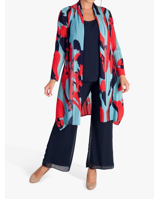 Chesca Blue Abstract Floral Print Plisse Coat