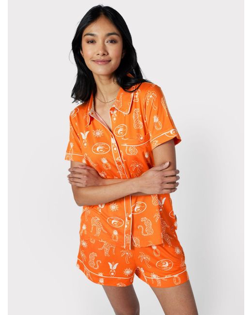 Chelsea Peers Orange Tropical Holiday Print Short Pyjamas