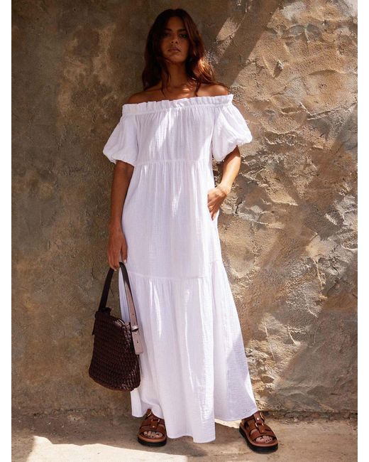 Ro&zo Brown Off Shoulder Cheesecloth Dress