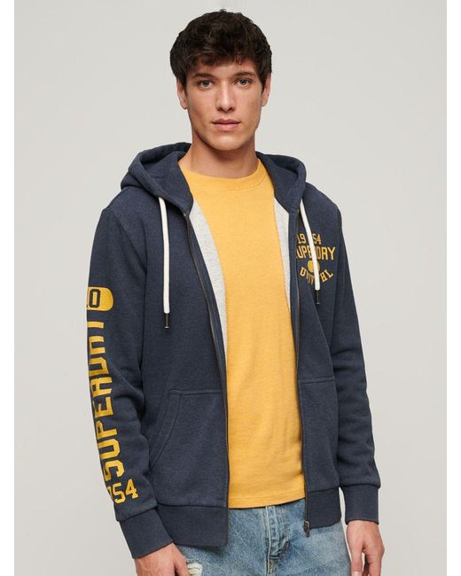 Superdry Blue Athletic College Graphic Zip Hoodie for men