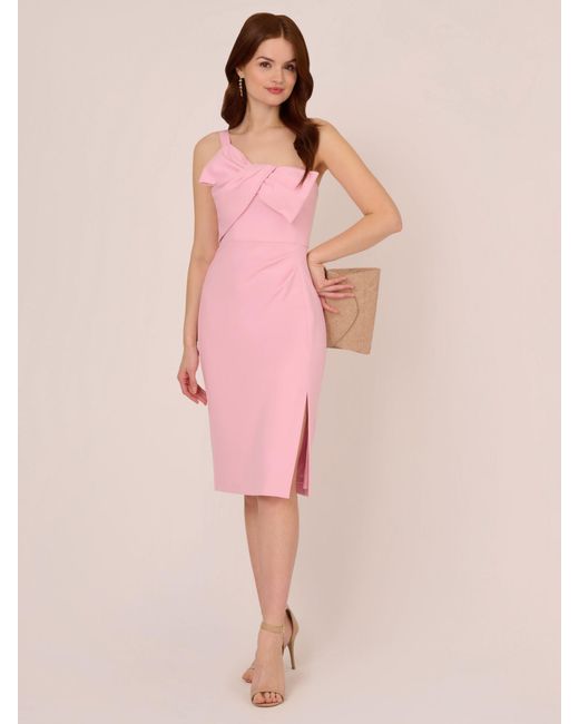 Adrianna Papell Pink Knit Crepe Bow Detail Dress