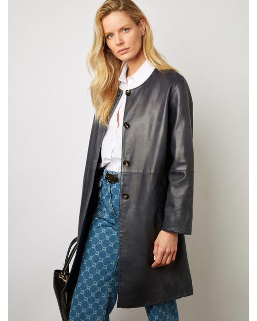 Gerard Darel Blue Jemima Long Leather Coat