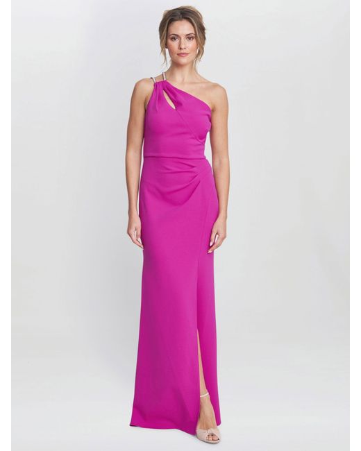 Gina Bacconi Pink Bryony Diamante Strap One Shoulder Maxi Dress