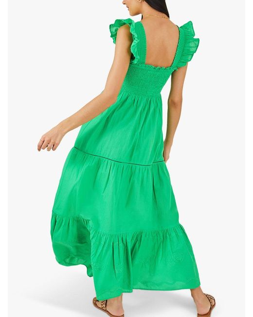 Accessorize Green Embroidered Tiered Maxi Dress