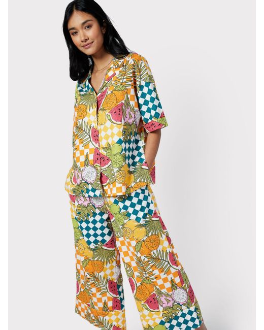 Chelsea Peers Multicolor Fruit Checkerboard Cropped Pyjamas