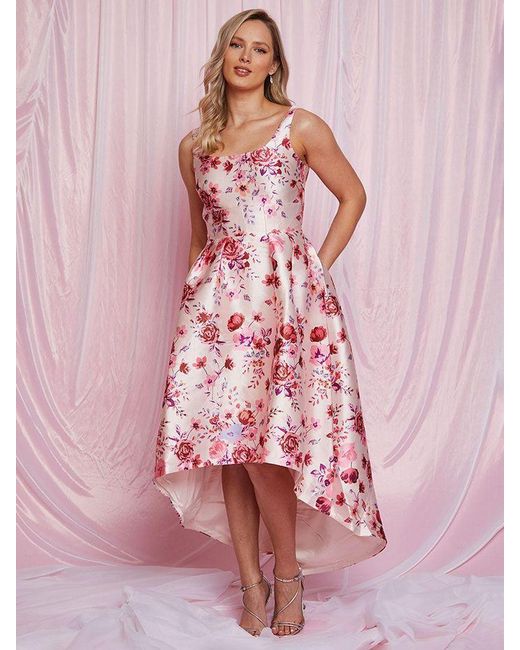 Chi Chi London Pink Cami Floral Print Dip Hem Midi Dress