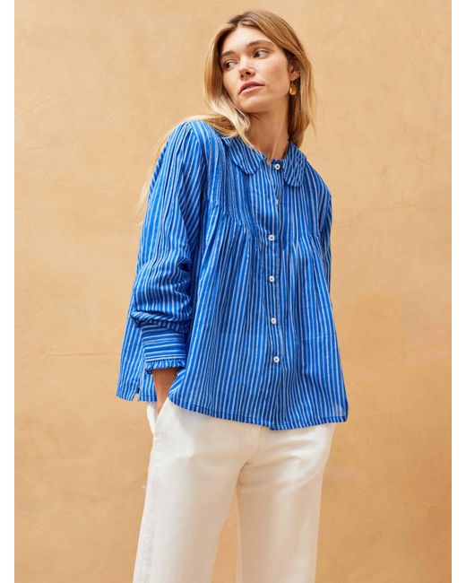 Brora Blue Stripe Pintuck Shirt