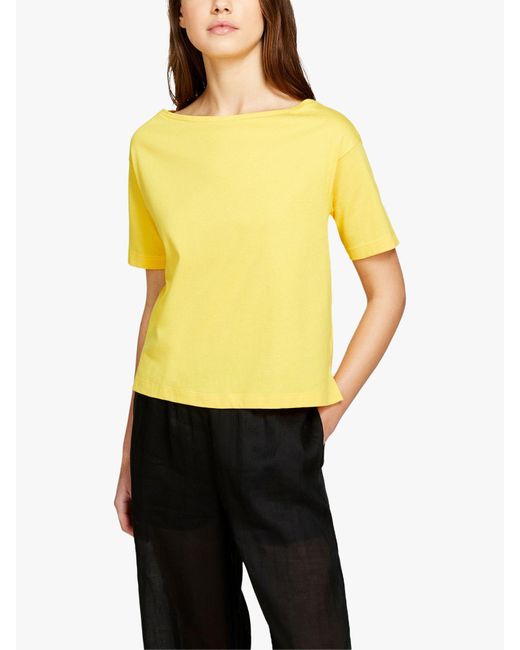 Sisley Yellow Boxy Fit Cropped Boat Neck T-shirt
