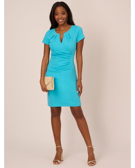 Adrianna Papell Blue Knit Crepe Pencil Dress