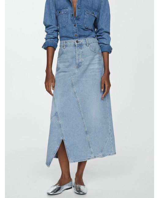 Mango Blue Zendaya Cotton Midi Skirt
