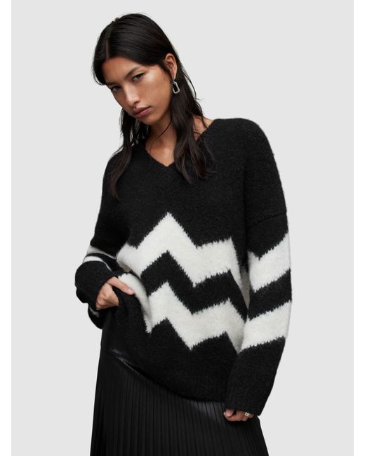 All saints black shop and white striped jumper