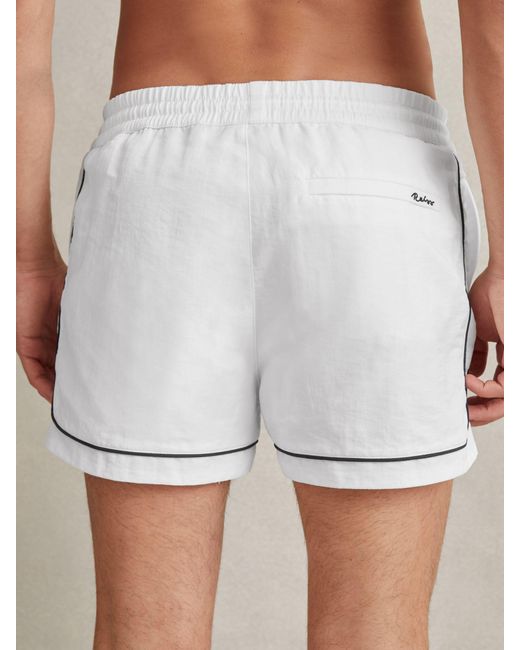 Reiss White Azure Drawstring Piped Swim Shorts for men