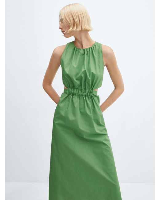 Mango Green Irena Cotton Slit Elastic Waist Dress