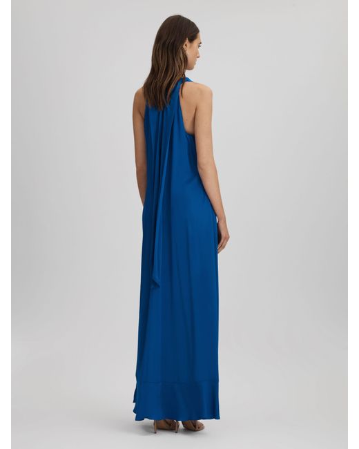 Reiss Blue Dina Cowl Neck Column Maxi Dress