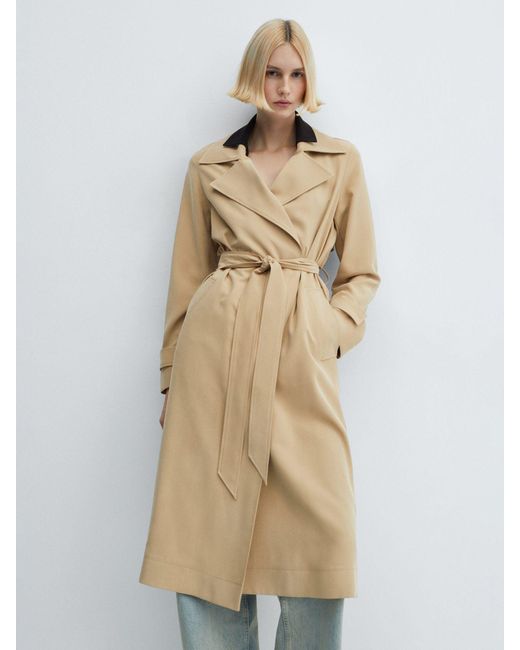 Mango Natural Taxi Flowy Lapel Trench
