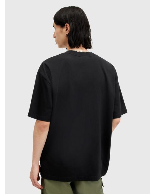 AllSaints Black Slanted Short Sleeve Crew T-shirt for men