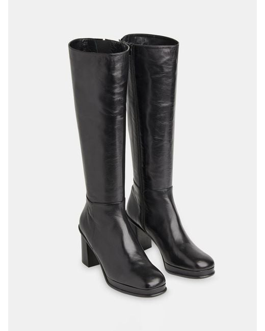 Whistles Black Clara Leather Knee High Boots