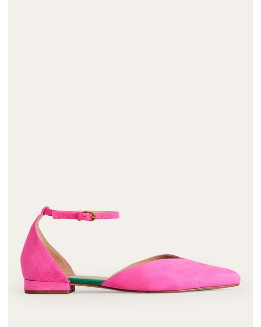 Boden Pink Suede Ankle Strap Pointed Flats