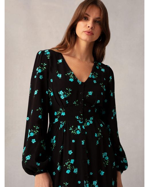 Ro&zo Black Floral Cluster Print Midi Dress
