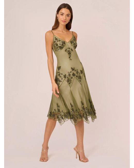 Adrianna Papell Green Adrianna By Beaded Satin Georgette Dress
