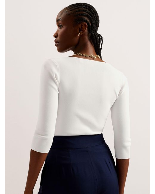Ted Baker White Vallryy Square Neck Fitted Knit Top
