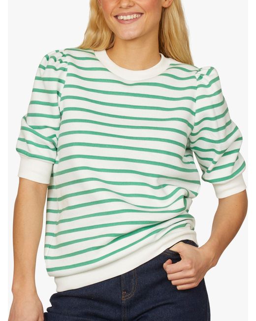 Sisters Point Green N.peva Cotton Blend Striped Top