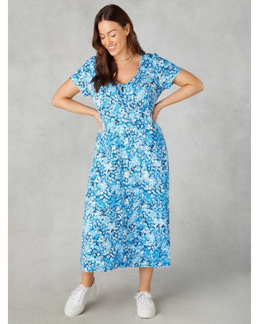 Live Unlimited Blue Curve Petite Floral Jersey Tie Front Midaxi Dress