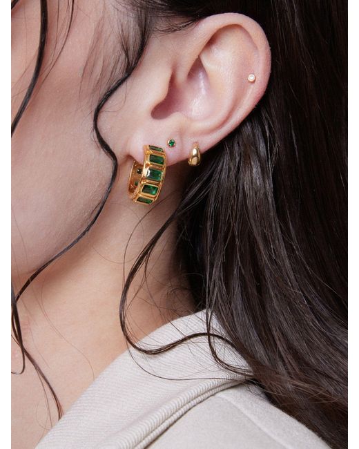 Orelia Metallic Crystal Baguette Medium Hoop Earrings