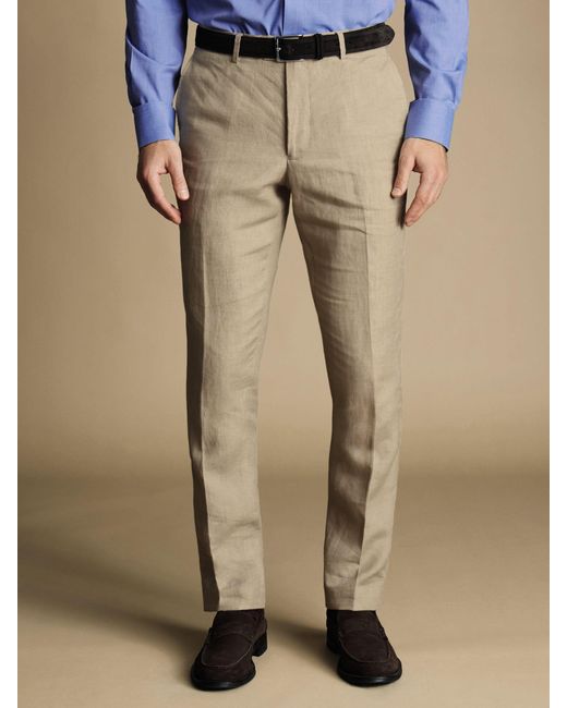 Charles Tyrwhitt Natural Linen Slim Fit Trousers for men
