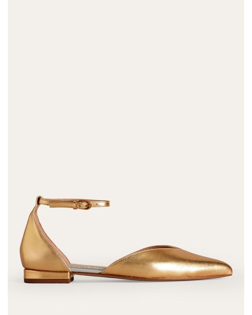 Boden Natural Metallic Leather Ankle Strap Pointed Flats