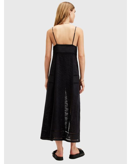 AllSaints Black Dahlia Embroidered Organic Cotton Blend Maxi Dress